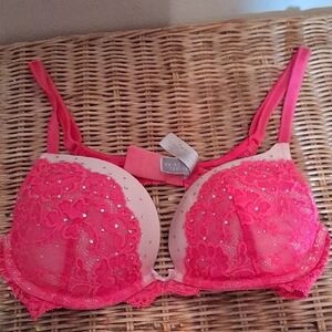 Victora's Secret Pink Lace Embellished Bra Size 34B